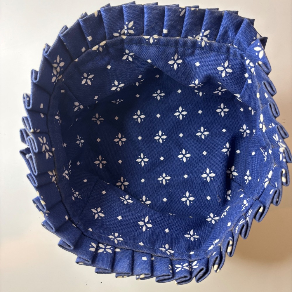 Longaberger Basket Liner Home Decor Blue White Floral Ruffle Round USA